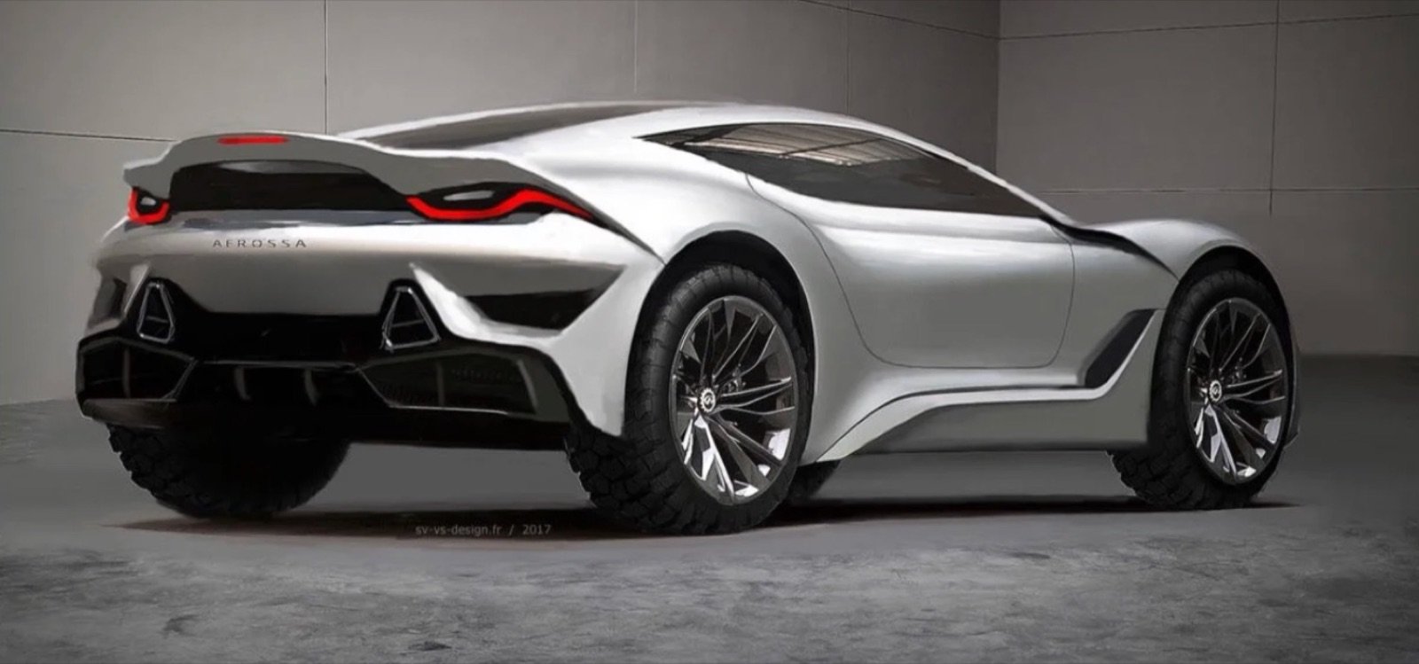 Étude de style : coupé surélevé électrique présenté en studio, vue trois quarts arrière
